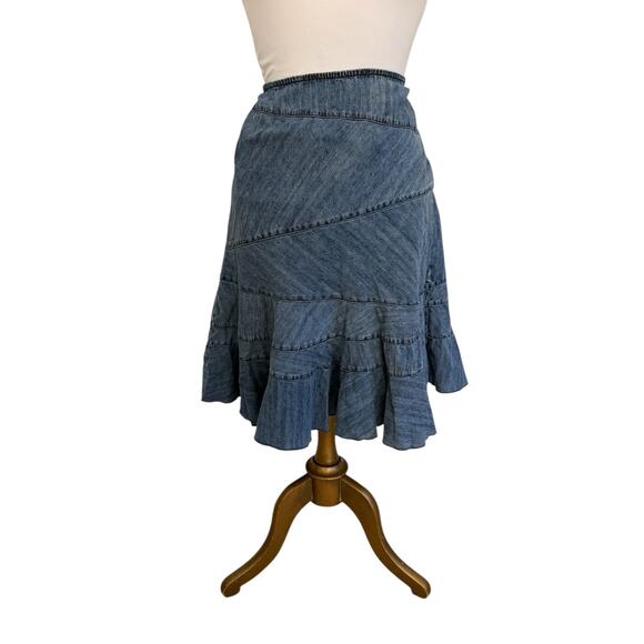 Vintage Y2K DKNY Jeans Denim A Line Patchwork Flowy Skirt L (10?) Retro Flare - Picture 8 of 12